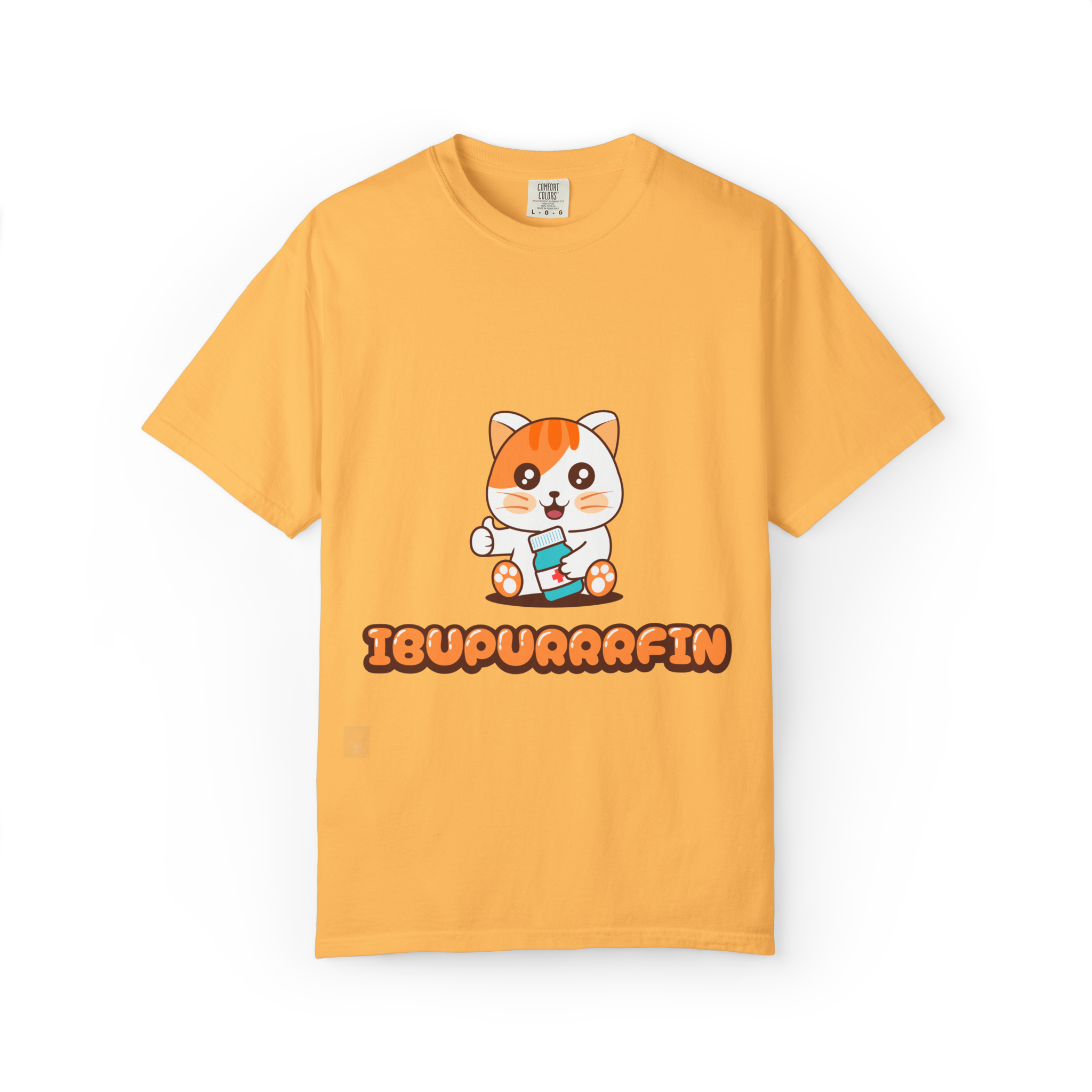 Ibupuurrrfin Cat Illustration T-shirt | Cute Medicine Kitty - Image 17