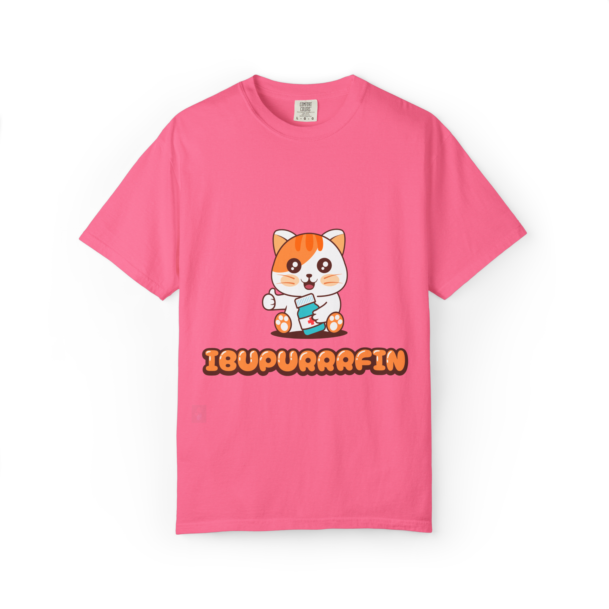 Ibupuurrrfin Cat Illustration T-shirt | Cute Medicine Kitty - Image 25