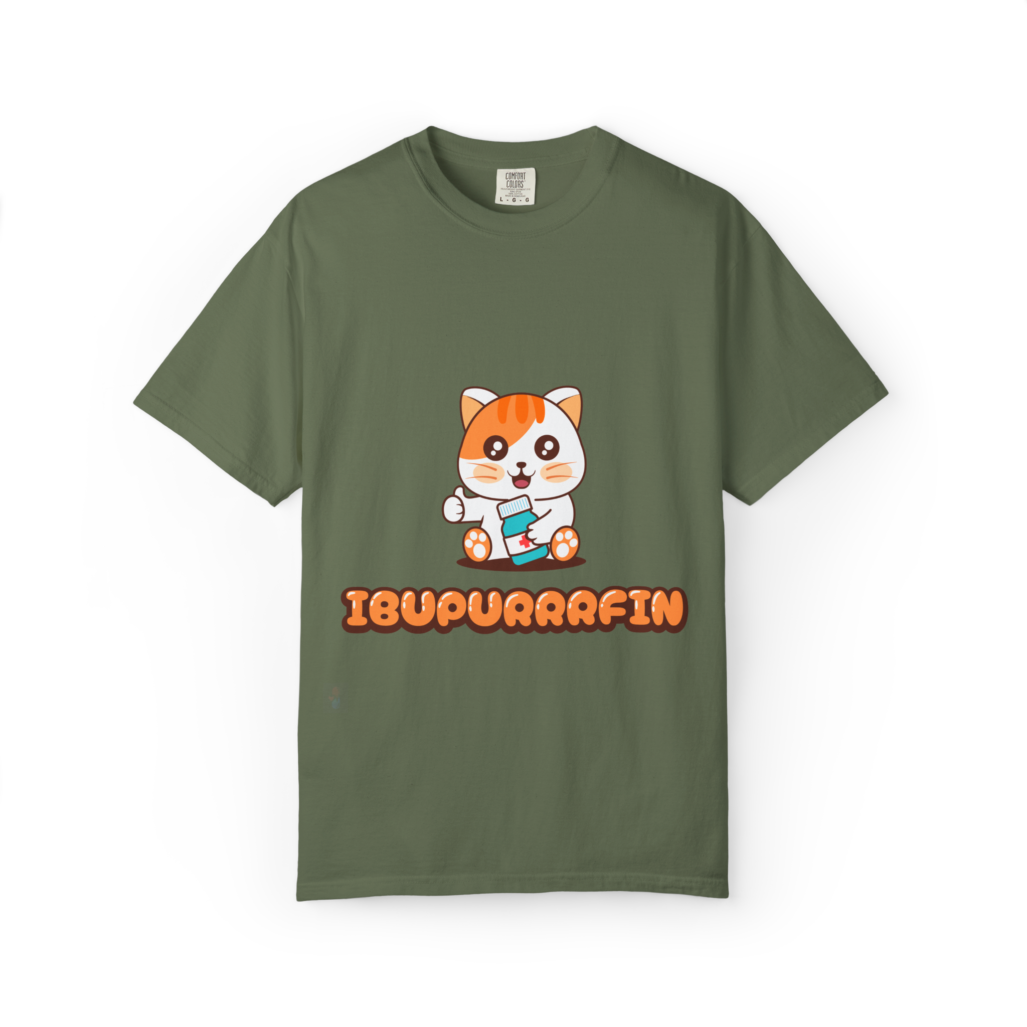 Ibupuurrrfin Cat Illustration T-shirt | Cute Medicine Kitty - Image 18