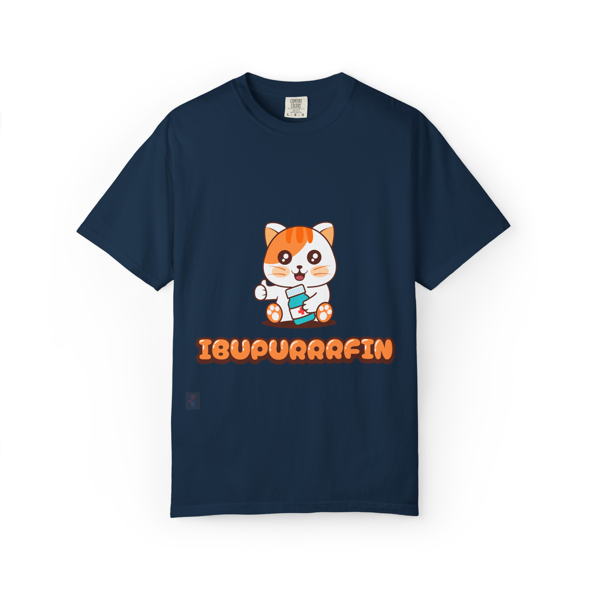 Ibupuurrrfin Cat Illustration T-shirt | Cute Medicine Kitty - Image 28