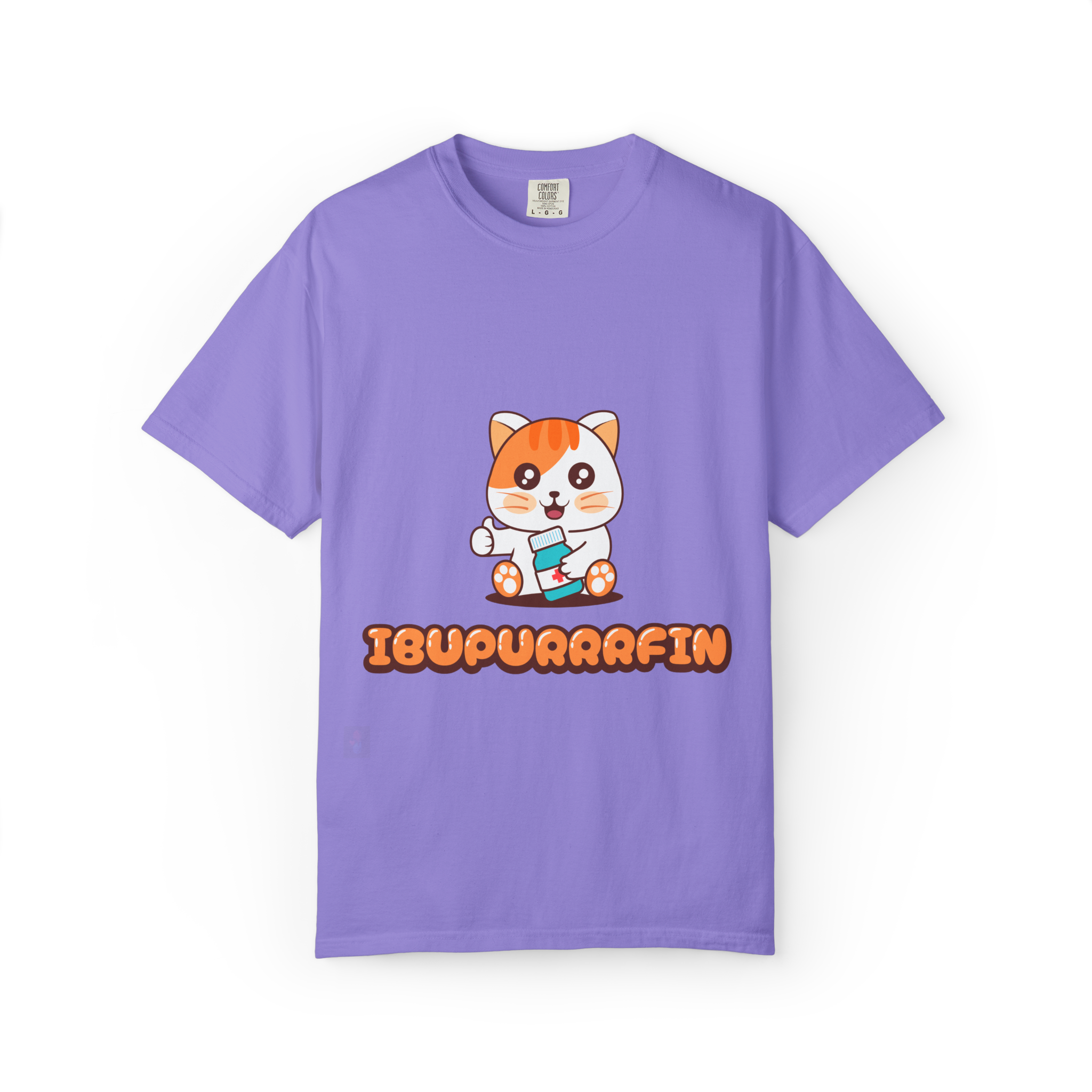 Ibupuurrrfin Cat Illustration T-shirt | Cute Medicine Kitty - Image 26