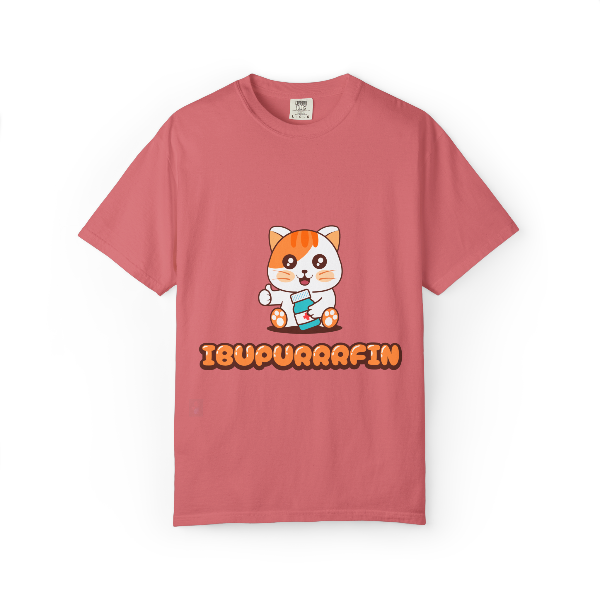 Ibupuurrrfin Cat Illustration T-shirt | Cute Medicine Kitty - Image 24