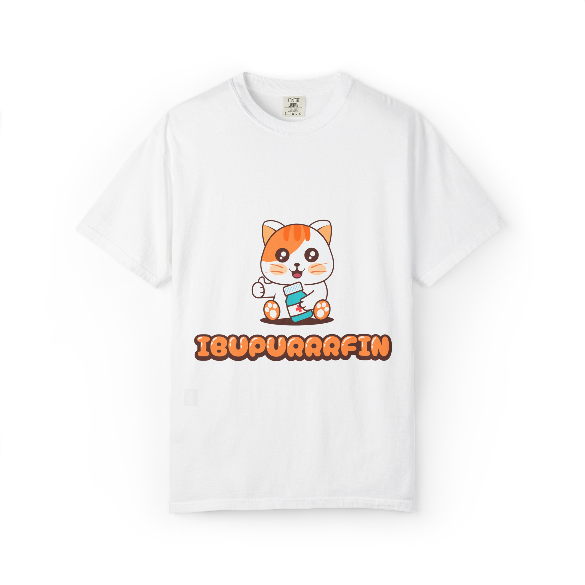 Ibupuurrrfin Cat Illustration T-shirt | Cute Medicine Kitty - Image 16