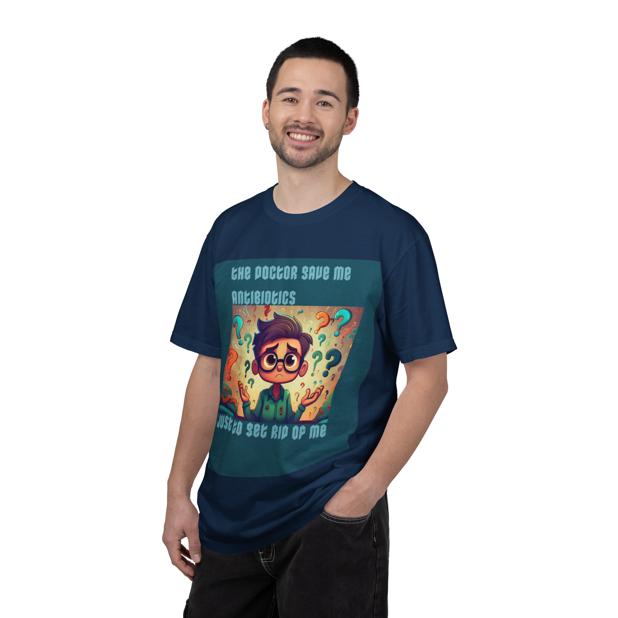 Antibiotics Cartoon Doctor T-shirt | Funny Medical Question Mark Design - Image 3