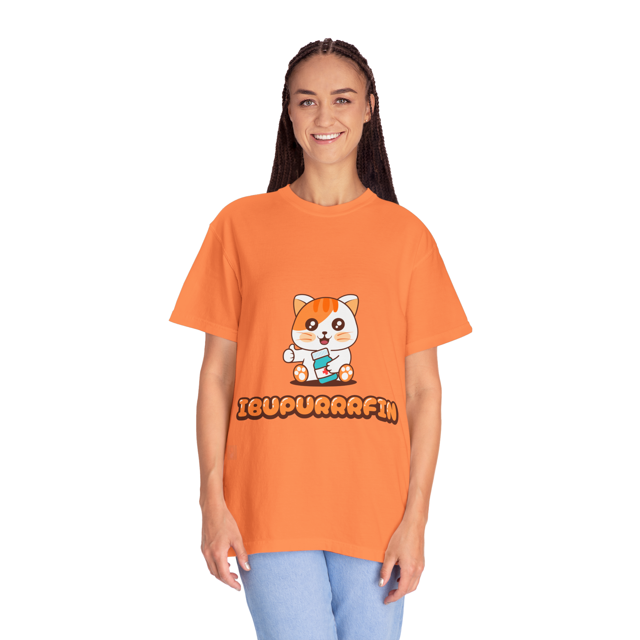 Ibupuurrrfin Cat Illustration T-shirt | Cute Medicine Kitty - Image 6