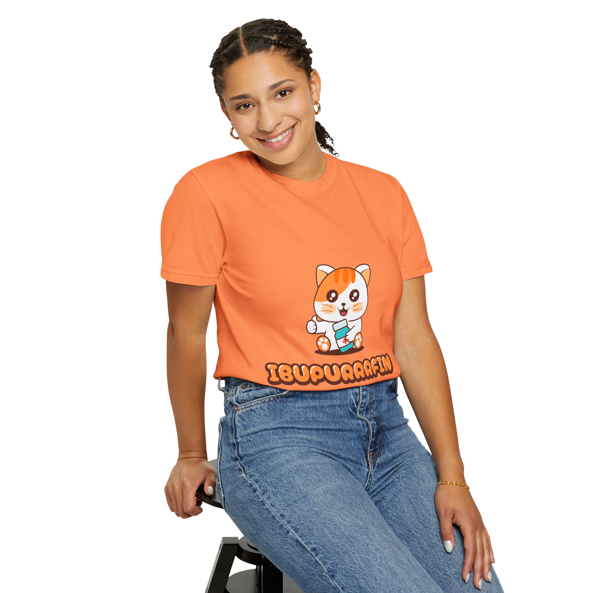 Ibupuurrrfin Cat Illustration T-shirt | Cute Medicine Kitty - Image 10