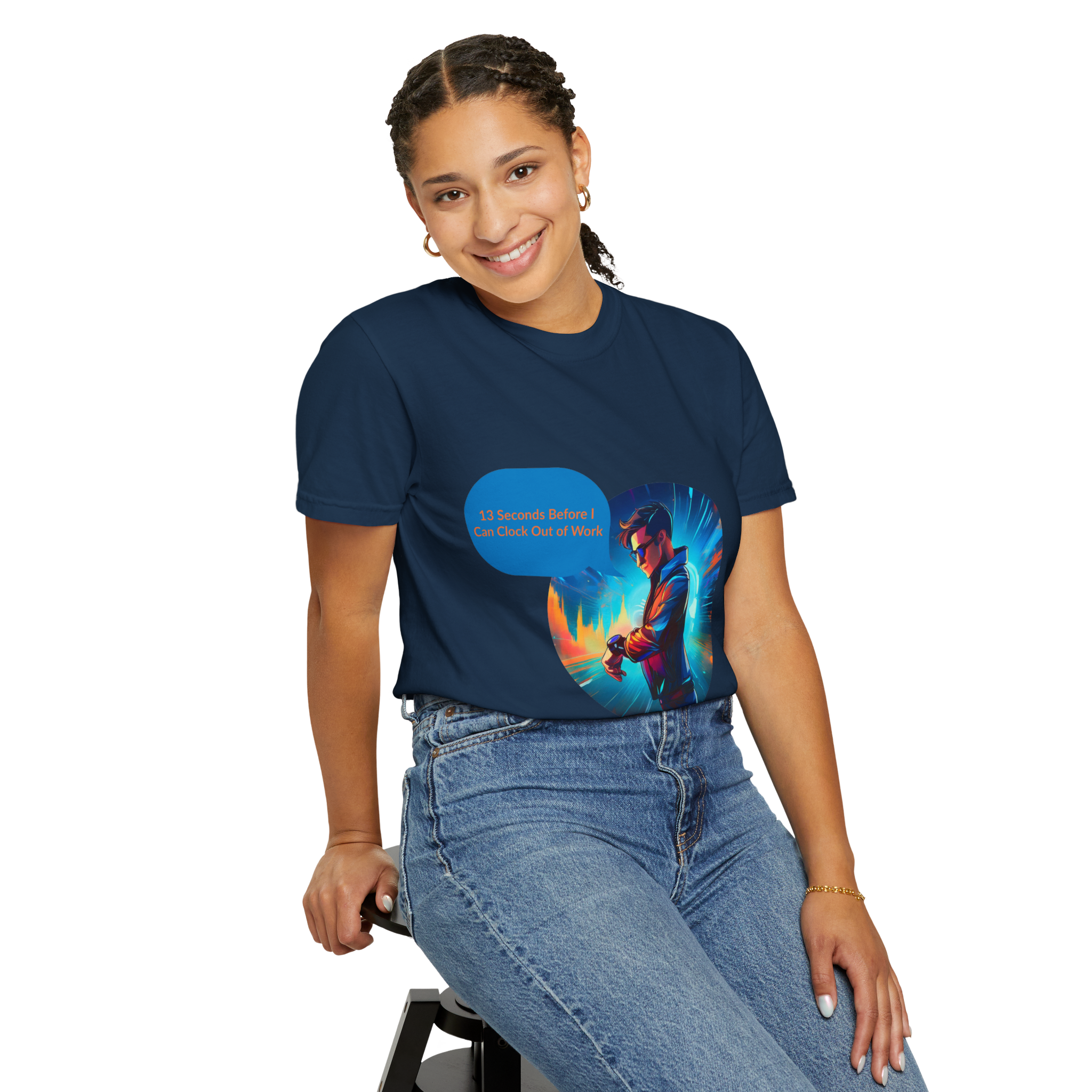 Cyber Gamer Character T-Shirt | Neon Futuristic Illustration - Image 6