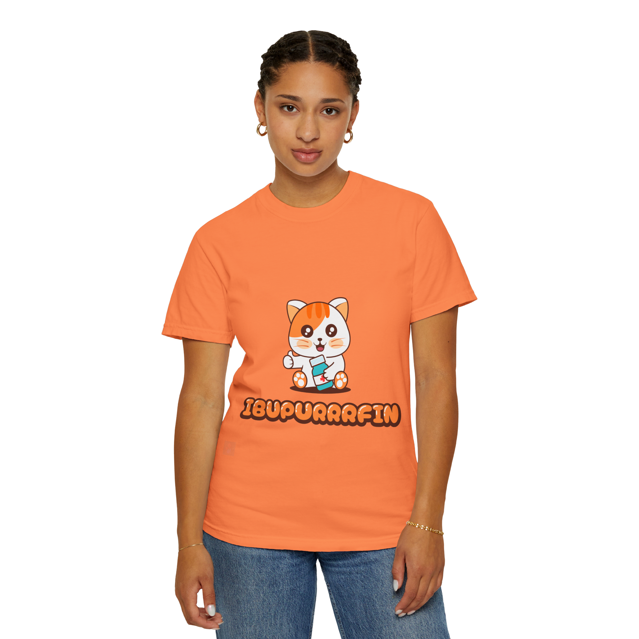 Ibupuurrrfin Cat Illustration T-shirt | Cute Medicine Kitty - Image 7