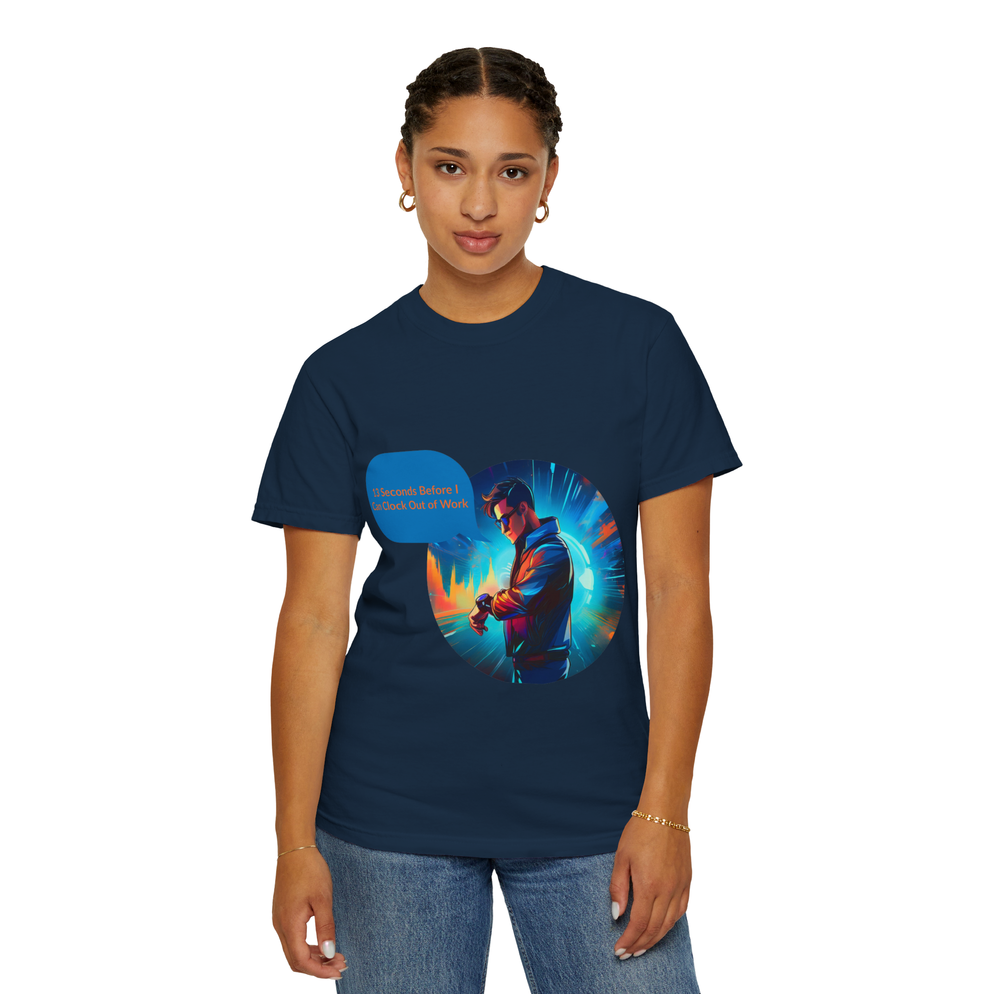 Cyber Gamer Character T-Shirt | Neon Futuristic Illustration - Image 8