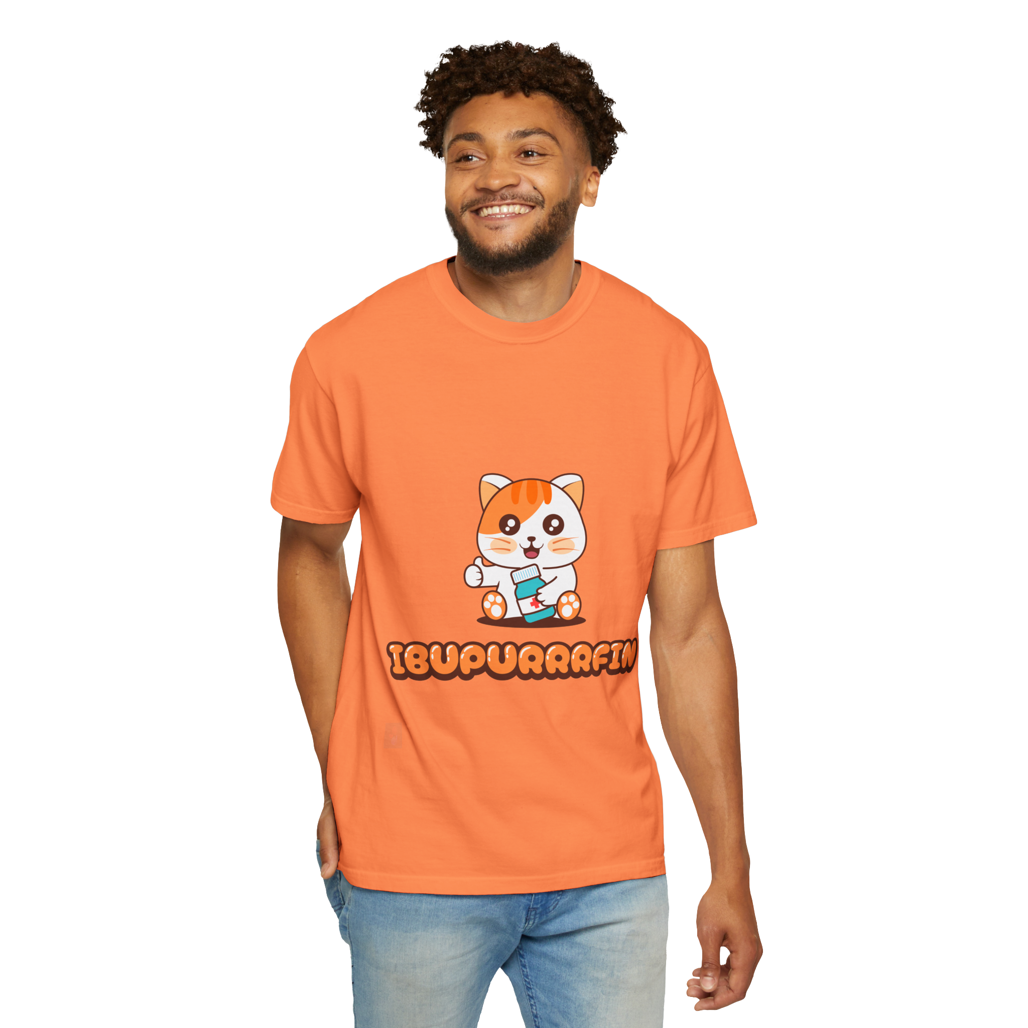 Ibupuurrrfin Cat Illustration T-shirt | Cute Medicine Kitty - Image 11